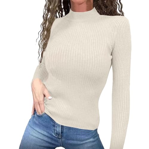 Generisch Pullover Damen Elegant Langarm Rundhals Pulli Basic Casual Einfarbig Strickpullover Obertiele Damen Pullover Winter Mode Leichter Pullover Freizeit Schlanke Passform Oversize Pullover von Generisch