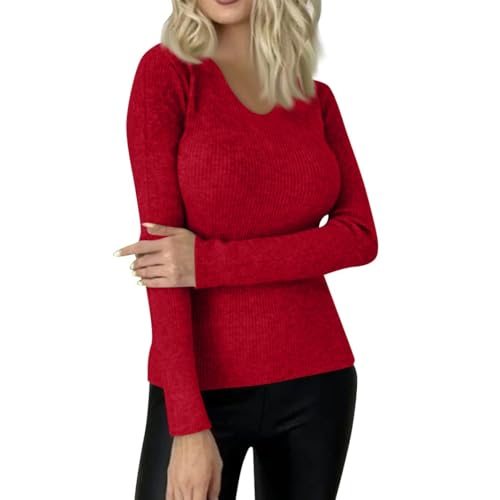 Generisch Pullover Damen Elegant Langarm V-Ausschnitt Pulli Basic Casual Einfarbig Strickpullover Obertiele Damen Pullover Winter Mode Leichter Pullover Freizeit Schlanke Passform Oversize Pullover von Generisch