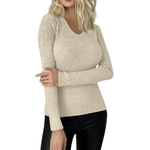 Generisch Pullover Damen Elegant Langarm V-Ausschnitt Pulli Basic Casual Einfarbig Strickpullover Obertiele Damen Pullover Winter Mode Leichter Pullover Freizeit Schlanke Passform Oversize Pullover von Generisch