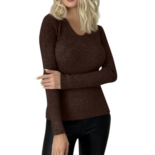 Generisch Pullover Damen Elegant Langarm V-Ausschnitt Pulli Basic Casual Einfarbig Strickpullover Obertiele Damen Pullover Winter Mode Leichter Pullover Freizeit Schlanke Passform Oversize Pullover von Generisch