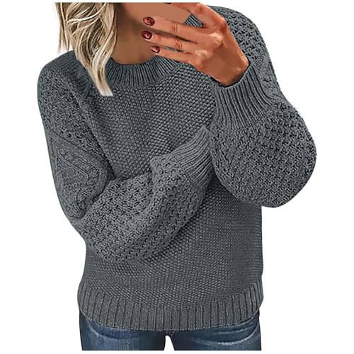 Generisch Pullover Damen Elegant Langarm Winter Strickpullover Rundhals Oversized Warm Pullover Stricken Pulli Grobstrickpullover Oberteile Casual Lose Langarmshirt Leichtes Sweatshirt Elegant von Generisch