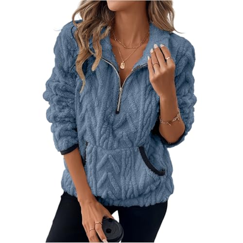 Generisch Pullover Damen Half Zip Fleecepullover Teddyjacke Casual Teddyfleece Jacke Kuschelpullover Herbst Winterjacke Fleecejacke Plüschjacke Kapuzenpullover Mit Taschen Top 1#Blau L Generisch Pullover Damen Half Zip Fleecepullover Teddyjacke Casual Teddyfleece Jacke Kuschelpullover Herbst Winterjacke Fleecejacke Plüschjacke Kapuzenpullover Mit Taschen Top 1#Blau L von Generisch