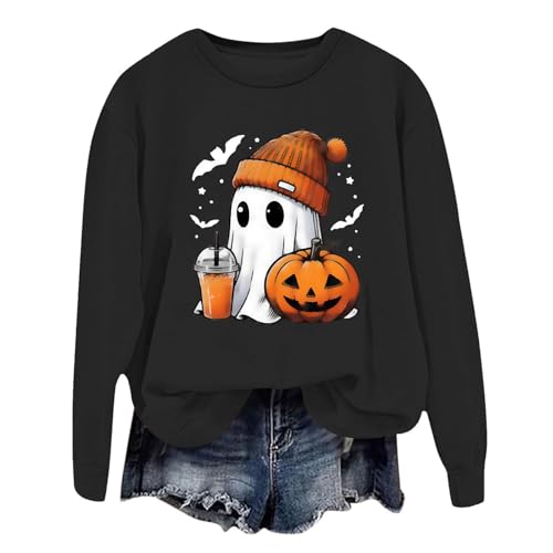 Generisch Pullover Damen Halloween-Sweatshirt für Damen, Kürbis-Saison, Grafik, Rundhalsausschnitt, langärmelig, Halloween-Sweatshirt, Herbst, Herbst von Generisch