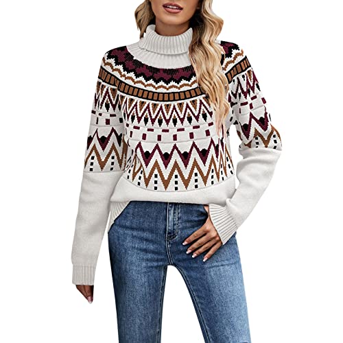 Generisch Pullover Damen Herbst Elegant Frauen-Winter-Mischfarben-Wollstrickmütze-Warmer Mode-Pullover-Warmer Hut Sweatshirt Damen Oversized (Beige, XL) von Generisch