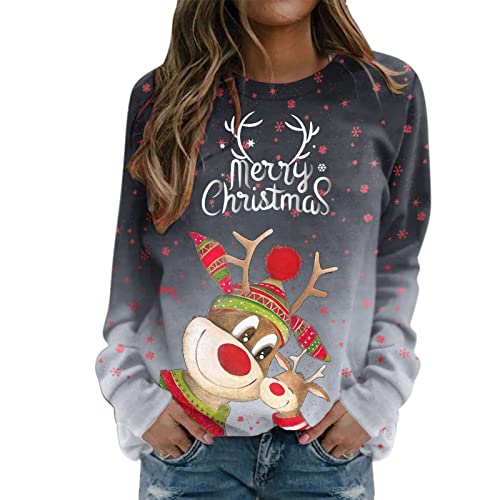 Generisch Pullover Damen Herbst Winter Weihnachten Sweatshrit Langarm Rundhalsausschnitt Oberteil Weihnachtspullover Damen Lustig Christmas Sweater Hoodie Oversize Damen Pullover von Generisch