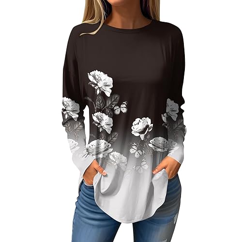 Generisch Pullover Damen Herbst longtops Damen lang musselin Bluse Oberteile Herbst Sweater Sweatshirts Langarmshirt Herbst Kleidung blusenshirt Oversized Tshirt Damenpullover Langarm BOC161 von Generisch