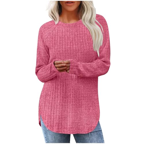 Generisch Pullover Damen Langarmshirt Black Friday Strickpullover Elegant Bluse Winter Frühling Pulli Oversize Longpullover Leichtes Strickpulli Bequem Weich Stricktop Oberteile Longshirt Basic Tops von Generisch