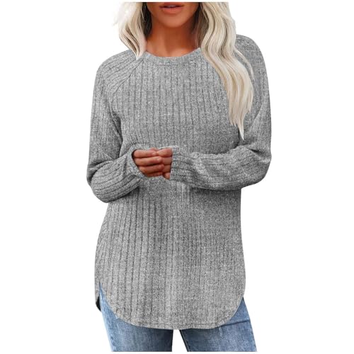 Generisch Pullover Damen Langarmshirt Strickpullover Elegant Bluse Winter Frühling Pulli Oversize Longpullover Leichtes Strickpulli Bequem Weich Stricktop Oberteile Warm Longshirt Basic Tops Tunika von Generisch