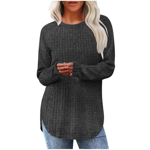 Generisch Pullover Damen Langarmshirt Strickpullover Elegant Bluse Winter Frühling Pulli Oversize Longpullover Leichtes Strickpulli Bequem Weich Stricktop Oberteile Warm Longshirt Basic Tops Tunika von Generisch
