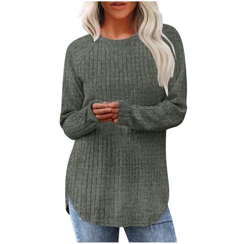 Generisch Pullover Damen Langarmshirt Strickpullover Elegant Bluse Winter Frühling Pulli Oversize Longpullover Leichtes Strickpulli Bequem Weich Stricktop Oberteile Warm Longshirt Basic Tops Tunika von Generisch