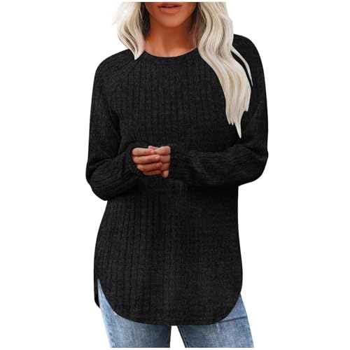 Generisch Pullover Damen Langarmshirt Strickpullover Elegant Bluse Winter Frühling Pulli Oversize Longpullover Leichtes Strickpulli Bequem Weich Stricktop Oberteile Warm Longshirt Basic Tops Tunika von Generisch