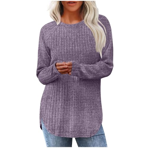 Generisch Pullover Damen Langarmshirt Strickpullover Elegant Bluse Winter Frühling Pulli Oversize Longpullover Leichtes Strickpulli Bequem Weich Stricktop Oberteile Warm Longshirt Basic Tops Tunika von Generisch