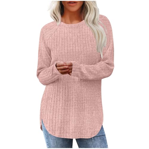 Generisch Pullover Damen Langarmshirt Strickpullover Elegant Bluse Winter Frühling Pulli Oversize Longpullover Leichtes Strickpulli Bequem Weich Stricktop Oberteile Warm Longshirt Basic Tops Tunika von Generisch