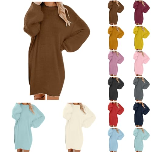 Generisch Pullover Damen Oversize Longpullover - Herbst Winter Pulloverkleid Lang Lose Strickkleid Damen Lässig Modische Wollkleid Knielang Dresses Langarm Warme Pullis Rundhals Elegante Winterkleid von Generisch