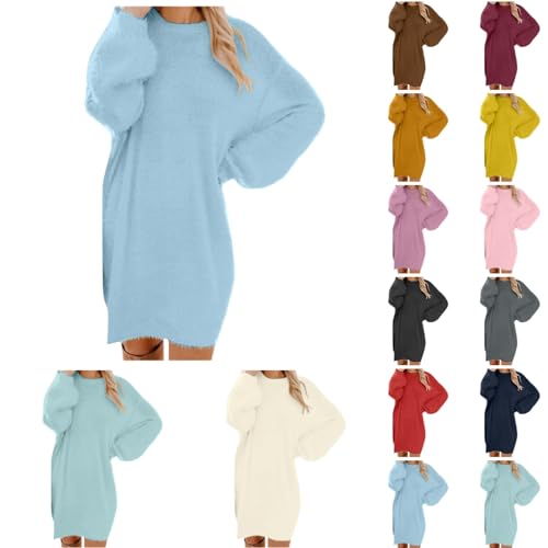Generisch Pullover Damen Oversize Longpullover - Herbst Winter Pulloverkleid Lang Lose Strickkleid Damen Lässig Modische Wollkleid Knielang Dresses Langarm Warme Pullis Rundhals Elegante Winterkleid von Generisch