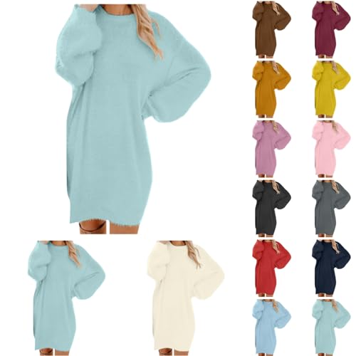 Generisch Pullover Damen Oversize Longpullover - Herbst Winter Pulloverkleid Lang Lose Strickkleid Damen Lässig Modische Wollkleid Knielang Dresses Langarm Warme Pullis Rundhals Elegante Winterkleid von Generisch