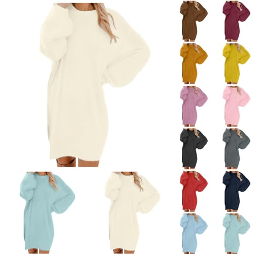 Generisch Pullover Damen Oversize Longpullover - Herbst Winter Pulloverkleid Lang Lose Strickkleid Damen Lässig Modische Wollkleid Knielang Dresses Langarm Warme Pullis Rundhals Elegante Winterkleid von Generisch