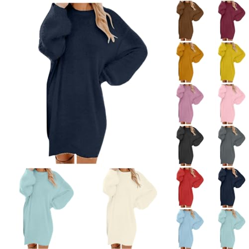 Generisch Pullover Damen Oversize Longpullover - Herbst Winter Pulloverkleid Lang Lose Strickkleid Damen Lässig Modische Wollkleid Knielang Dresses Langarm Warme Pullis Rundhals Elegante Winterkleid von Generisch
