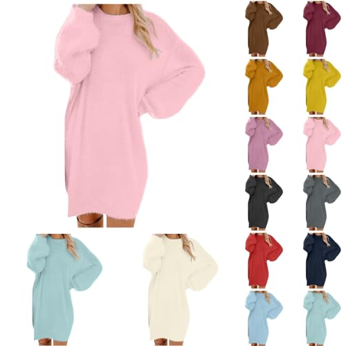 Generisch Pullover Damen Oversize Longpullover - Herbst Winter Pulloverkleid Lang Lose Strickkleid Damen Lässig Modische Wollkleid Knielang Dresses Langarm Warme Pullis Rundhals Elegante Winterkleid von Generisch