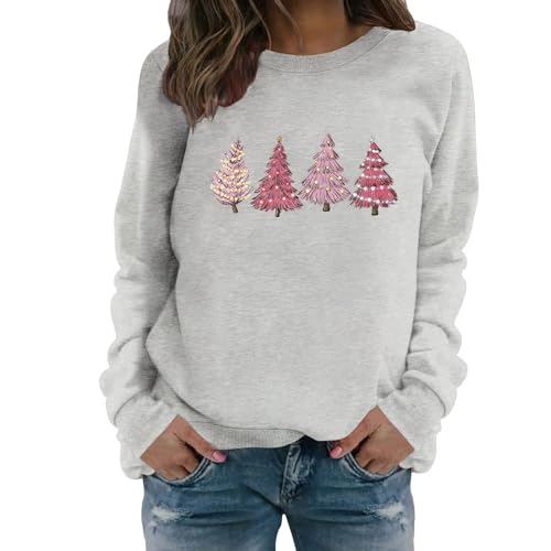 Generisch Pullover Damen Rundhals Lustig Weihnachtsmotiv Pullover Sweater Oversize Langarm Weihnachten Pulli Weihnachtspullover Winter Blumen Stickerei Modern Weihnachtspulli Weihnachtskleidung von Generisch