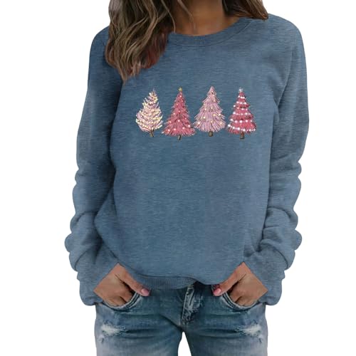 Generisch Pullover Damen Rundhals Lustig Weihnachtsmotiv Pullover Sweater Oversize Langarm Weihnachten Pulli Weihnachtspullover Winter Blumen Stickerei Modern Weihnachtspulli Weihnachtskleidung von Generisch