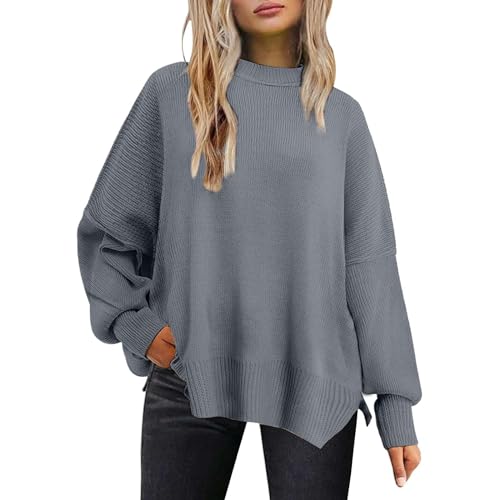 Generisch Pullover Damen Strickjacke Damen Oversize Pullover Damen Elegant Strickpullover Oversize Winterpullover Winter Rundhals Pulli Langarmshirt Pullover von Generisch