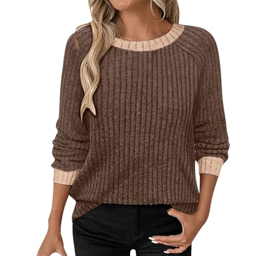 Generisch Pullover Damen Winter - Langarmshirt Damen Elegant Rundhalsausschnitt Strickpullover Langärmelig Oberteile Lässig Warm Tunika Herbst Strickwaren Locker Bequem Top Basic Modern Tshirt von Generisch