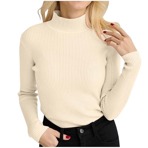 Generisch Pullover Damen Winter Stretch Rollkragen Rollkragenshirt Basic Stricken Strickpullover Warm Weich Grobstrickpullover Lässig Casual Tops Ribbed Pendeln Oberteile Unterziehshirt von Generisch