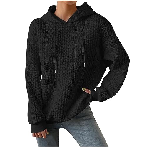 Generisch Pullover Damen Winter Strick Hoodie Damen Feinstrick Winterpullover Damen Warm Pulli Damen mit Kapuze Winterpulli Zopfmuster Kapuzenpullover Langarm Tunnelzug Strickpulli Winter von Generisch