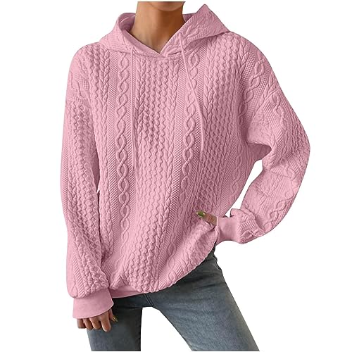 Generisch Pullover Damen Winter Strick Hoodie Damen Feinstrick Winterpullover Damen Warm Pulli Damen mit Kapuze Winterpulli Zopfmuster Kapuzenpullover Langarm Tunnelzug Strickpulli Winter von Generisch