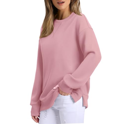 Generisch Pullover Damen Winter Sweatshirts ohne Kapuze Langarmshirt Elegant Blusen Tuniken Oversize Shirts Rundhals Winterpullover Festlich Longshirt Basic Tops Lang Oberteile Sportshirts Streetwear von Generisch