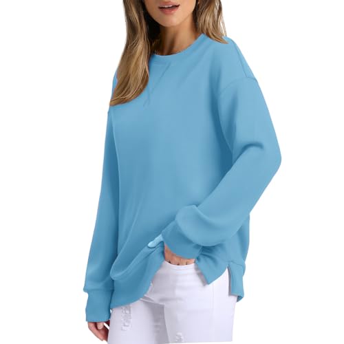 Generisch Pullover Damen Winter Sweatshirts ohne Kapuze Langarmshirt Elegant Blusen Tuniken Oversize Shirts Rundhals Winterpullover Festlich Longshirt Basic Tops Lang Oberteile Sportshirts Streetwear von Generisch