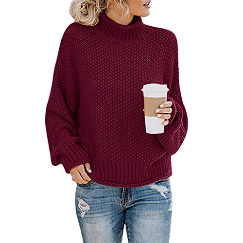 Generisch Pullover Für Damen, Strickpullover Damen Pullover elegant Winterpullover Casual Strickpulli Herbst Winter Grobstrickpullover Sweatshirt Pulli Damenpullover Rollkragenpullover, Rot Generisch Pullover Für Damen, Strickpullover Damen Pullover elegant Winterpullover Casual Strickpulli Herbst Winter Grobstrickpullover Sweatshirt Pulli Damenpullover Rollkragenpullover, Rot von Generisch