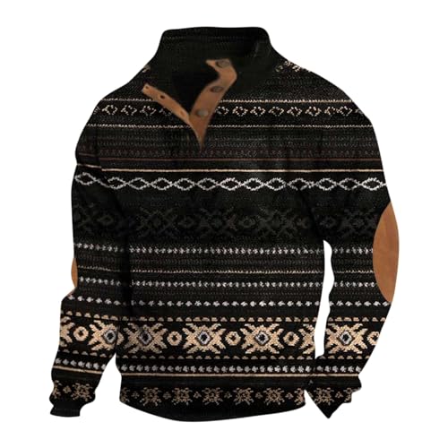 Generisch Pullover Für Herren, Pullover Und Winter Vintage Langarm Outdoor Stehkragen Tops Europäische Größe Kleidung Men's Clothing Pullover Mit Reißverschluss Pulli Männer Hoody (XL, Black) von Generisch