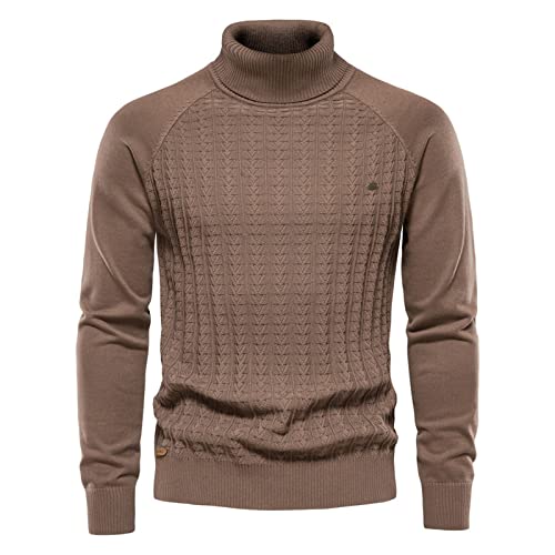 Generisch Pullover Für Herren, Rollkragen Pullover Feinstrick Sweater Pulli Warm Langarm Leichter Arbeitspullover Troyer Herren Strickpulli Cloth Pulis Strickpullover Sweater (XXL, Camel) von Generisch