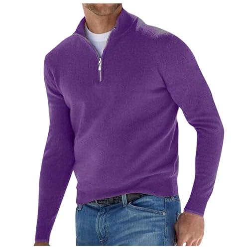 Generisch Pullover Herren, Feinstrick Pullover mit Stehkragen und Reißverschluss, Pullover für Herren, Kapuzenpullover, Oversize Hoodie, Hoody, Weihnachtspullover lustig, 5XL, Dark Purple von Generisch