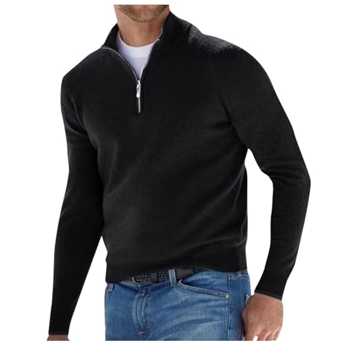 Generisch Pullover Herren, Feinstrick Pullover mit Stehkragen und Reißverschluss, Sweatshirt Jacke Herren, Herren Fleecejacke, Hoodies für männer, Weihnachts Pulli, Hoody Herren mit Kapuze, L, Black von Generisch