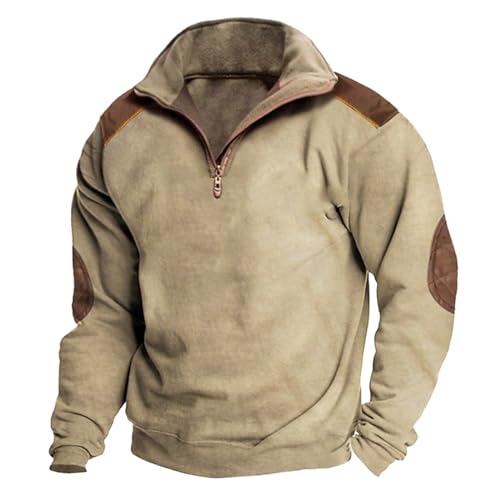Generisch Pullover Herren, Henley Sweatshirt Warm Winterpullover Männer Sweater Retro Langarm Arbeitspullover Herren Men Sweatshirt Security Pullover Swetschert Sweatshirts (XXL, Khaki) von Generisch
