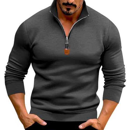 Generisch Pullover Herren, Pullover Reißverschluss Stehkragen Einfarbig Sweatshirt Ist Draußen Freizeit Pullover Hemden Frühling Und Tshirt Dünne Jacken Pullover Mit Kapuze (M, Dark Gray) von Generisch