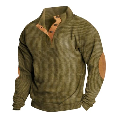 Generisch Pullover Herren, Sweatshirt Stehkragen Button Up Sweatshirt Outdoor Casual Langarm Pullover Tops Arbeitspullover Sweatshirt Pulli Dünn Pulover Weiche Sweatshirt Pullover (4XL, Khaki) von Generisch