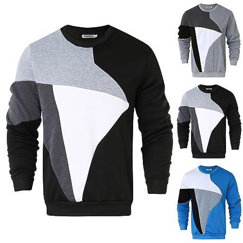 Generisch Pullover Herren Colour Block Langarm Sweatshirt Herren Ohne Kapuze Slim FitStehkragen Sweater Lose Sport Pulli mit Rundhalsausschnitt Shirts Tops (001 Schwarz, XXL) von Generisch