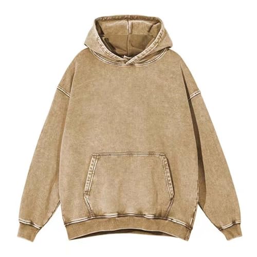 Generisch Pullover Herren Damen Oversized Hoodie Ausgewaschener Kapuzenpullover Dicke Baumwolle Sweatshirt Y2K Vintage Jacke Used-Look Basic Langarmshirt Retro Strickjacke Übergangsjacke von Generisch