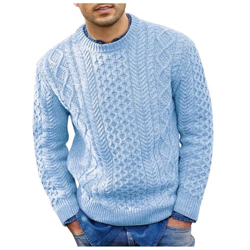 Generisch Pullover Herren Einfarbig Strickpulli Warm Outdoor Winterpullover Langarm Herrenpullover Rundhalsausschnitt Arbeitspullover Beige Pulli Vintage Strickpulli Herren von Generisch