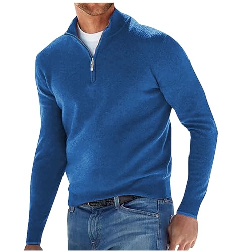 Generisch Pullover Herren Half Zip Grobstrick Basic Strick-Pulli, Forst Pullover Herren, wanderpullover Herren, Pullover Herren 4XL, Pullover Herren v Ausschnitt, Kapuzenpullover für Herren, XL, Blau von Generisch