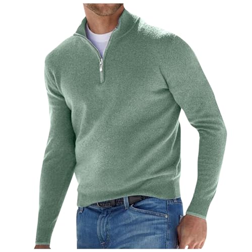 Generisch Pullover Herren Half Zip Grobstrick Basic Strick-Pulli, Herren Business Pullover, Pullover gelb Herren, weißer Pullover Herren, cascallo Pullover Herren, Pullover Kragen Herren, 3XL, Grün von Generisch