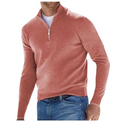 Generisch Pullover Herren Half Zip Grobstrick Basic Strick-Pulli, Pullover Business Herren, Rollkragenpullover Herren, Wool Sweater Men, cascallo Pullover Herren, Business Pullover Herren, XXL, Pink von Generisch