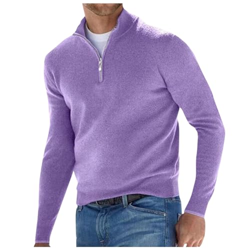 Generisch Pullover Herren Half Zip Grobstrick Basic Strick-Pulli, Sweatshirts für Herren, pollova Herren, Pullover & Strickjacken für Herren, Herren Pullover warm, Undershirt Men, 5XL, Hellviolett von Generisch