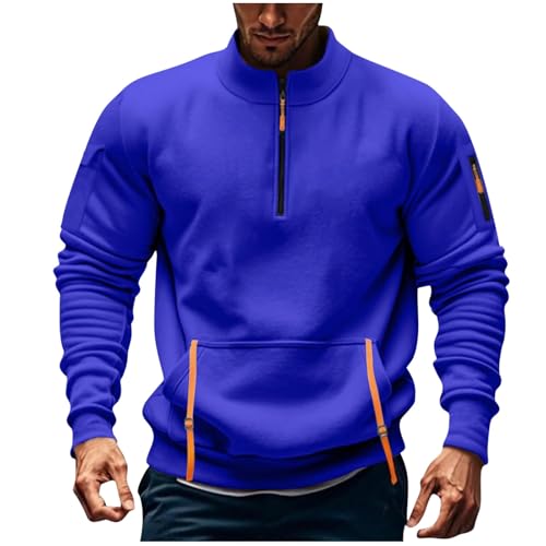 Generisch Pullover Herren Half Zipper Sweatshirt Oversized Baumwolle Sweatshirts Rundhal Warme Sweatjacke Multifunktionelle Tasche Sportshirt Jogging Training Kapuzenpulli Sport Reguläre Passform Top von Generisch