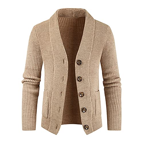 Generisch Pullover Herren Mit Reißverschluss, Strickjacke Cardigan Langarm Knöpfe Strickpullover Einfarbige Mens Cardigan Lederhose Lang Dünne Jacke Büro Pullover Reißverschluss Pullover (3XL, Khaki) von Generisch