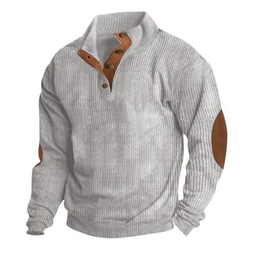 Generisch Pullover Herren Ohne Kapuze, Cordjacke Sweatshirt Henley Lange Ärmel Freizeit Pullover Sweatshirt Kapuze Und Winter Sweater Basic Bluse Mit Stehkragen Pullover Sweatshirt (XXL, Light Gray) von Generisch
